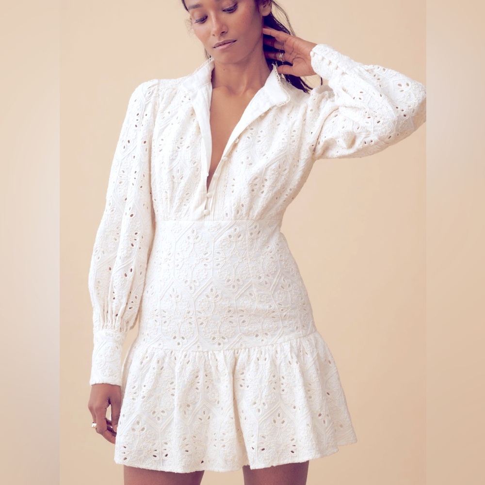 Bardot embroidery mini dress.